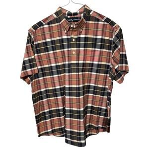 Ralph Lauren cotton plaid short sleeve men’s casual preppy button down shirt. XL